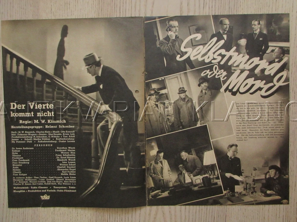 DER VIERTE KOMMT NICHT!, D. WIECK, F. MARIAN, W. HINZ, FILM NĚM. ŘÍŠE, FILM KURIER VBŠ Č. 2922