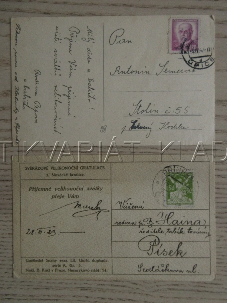 VESELÉ VELIKONOCE, KRASLICE, DŽBÁN S KOČIČKAMI, 2X POHLEDNICE 1627-1628