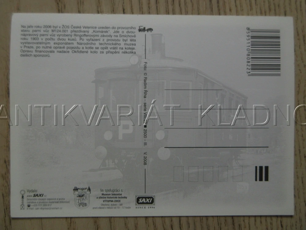 PARNÍ VŮZ M124.001, "KOMÁREK", ŽELEZNICE, POHLEDNICE 1645