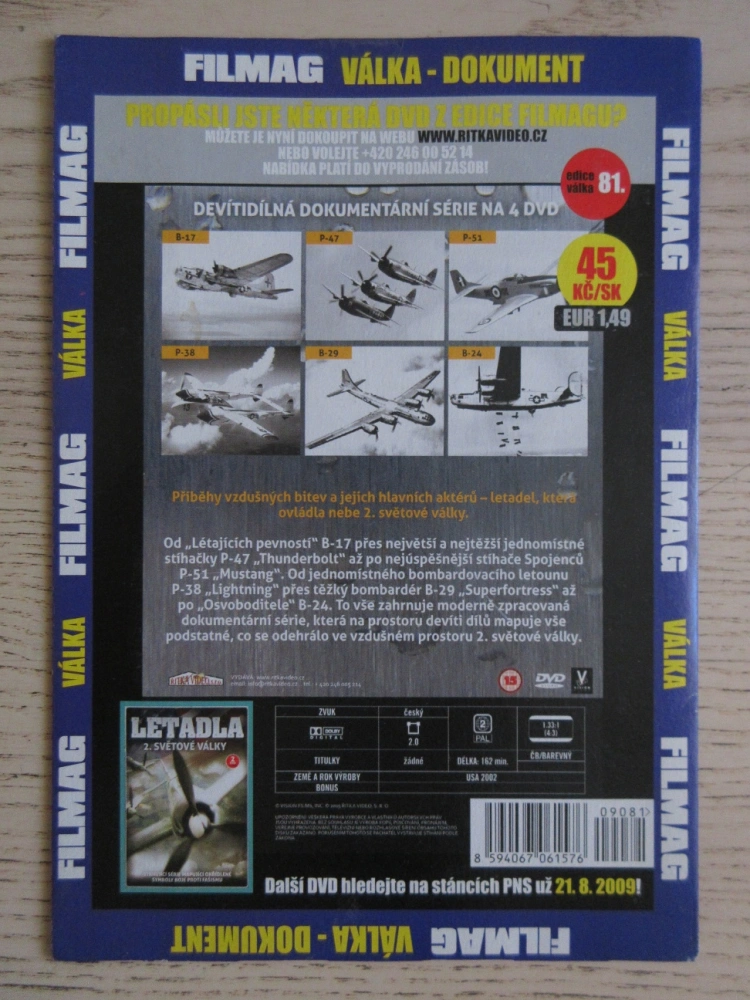 LETADLA 2. SVĚTOVÉ VÁLKY, DVD FILM DOKUMENT