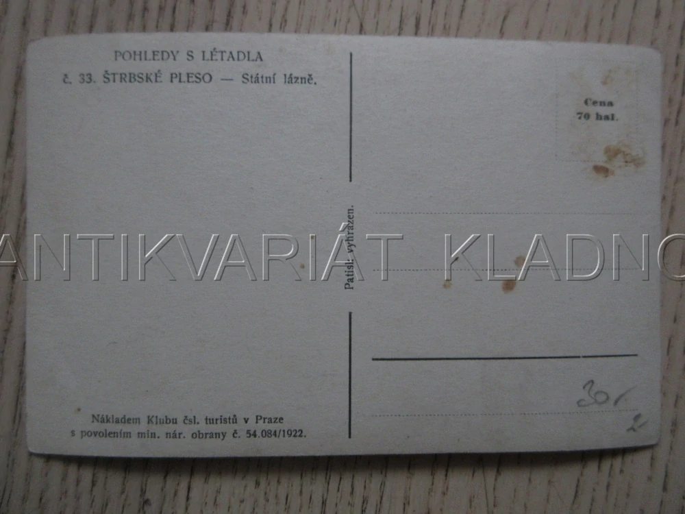 ŠTRBSKÉ PLESO - STÁTNÍ LÁZNĚ, SLOVENSKO POHLEDY Z LETADLA, POHLEDNICE 1705