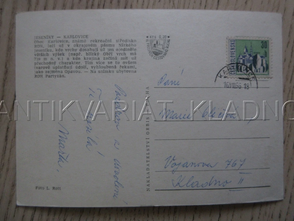 KARLOVICE, JESENÍKY, OKRES BRUNTÁL, POHLEDNICE 1726