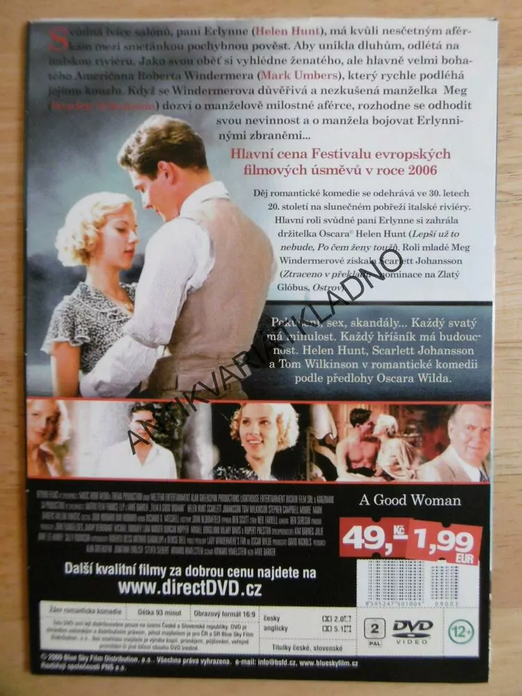 VĚJÍŘ LADY WINDERMEROVÉ, HELEN HUNT, JOHANSSON, WILKINSON, DVD FILM