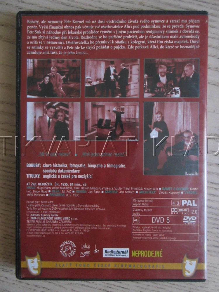 AŤ ŽIJE NEBOŽTÍK, H. HAAS, A. MANDLOVÁ, DVD FILM ČR