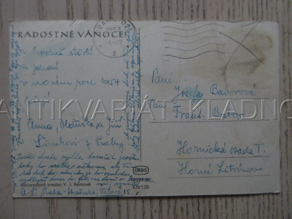 RADOSTNÉ VÁNOCE!, V. J. REINOVÁ, SANĚ, SÁŇKOVÁNÍ, PES, ZIMA, SNÍH, DĚTI, POHLEDNICE 1776