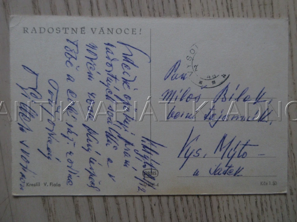 RADOSTNÉ VÁNOCE!, ZIMA, SNÍH, BRUSLENÍ, BRUSLE, V. FIALA, POHLEDNICE 1790