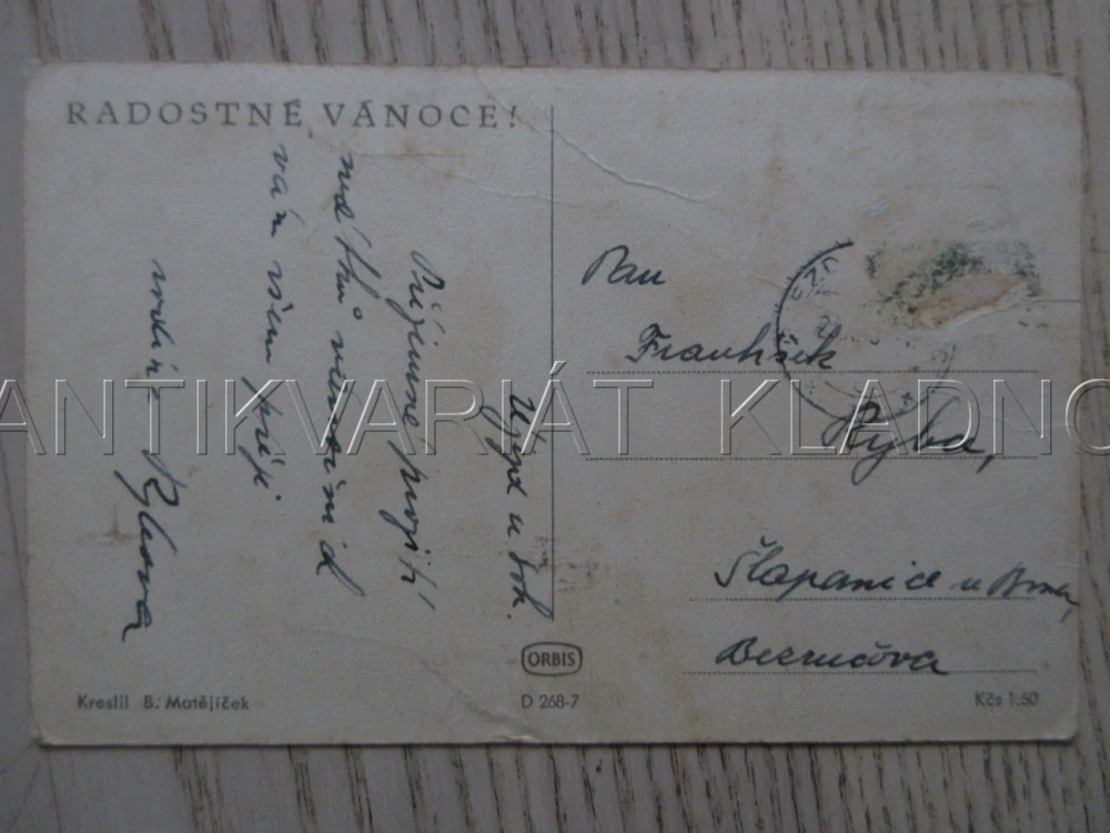 RADOSTNÉ VÁNOCE!, ZIMA, SNÍH, DŘÍVÍ, DŘEVAŘI, B. MATĚJÍČEK, POHLEDNICE 1794