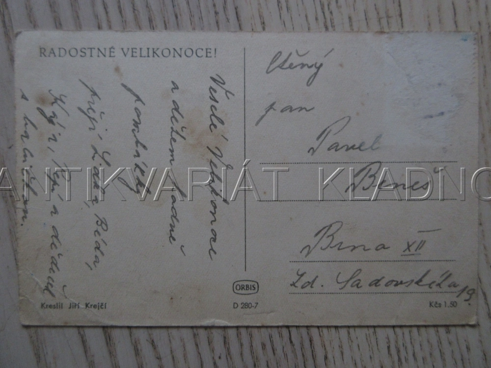 RADOSTNÉ VELIKONOCE!, J. KREJČÍ, POMLÁZKA, KRASLICE, VAJÍČKO, POHLEDNICE 1802