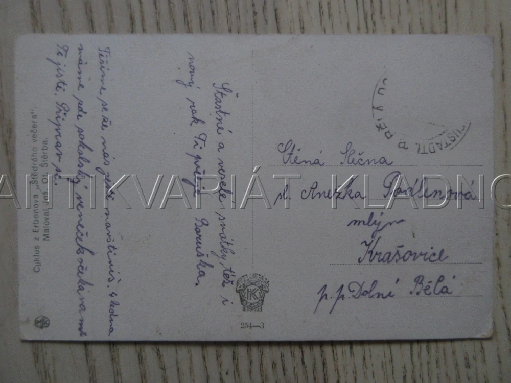 VESELÉ VÁNOCE!, ZIMA, SNÍH, CYKLUS Z ERBENOVA "ŠTĚDRÉHO VEČERA", JOS. OT. ŠTĚRBA, POHLEDNICE 1813