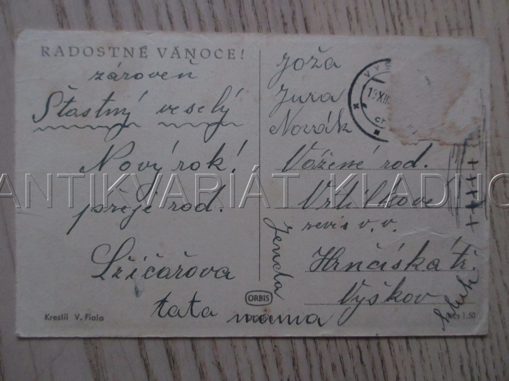 RADOSTNÉ VÁNOCE!, ZIMA, V. FIALA, VÁNOČNÍ STROMEČEK, DĚTI, STAROMĚSTSKÉ NÁMĚSTÍ, OKRES PRAHA, POHLEDNICE 1833