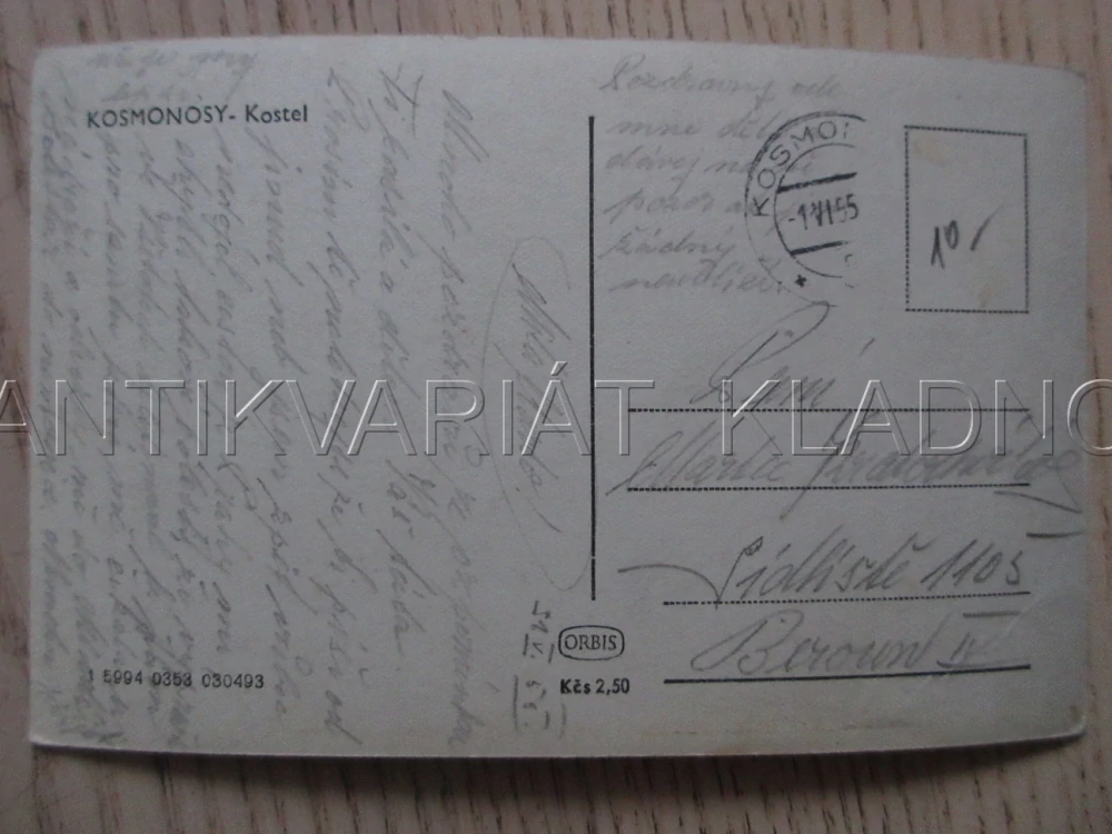 KOSMONOSY, POHLED NA CESTU A KOSTEL, OKRES MLADÁ BOLESLAV, POHLEDNICE 1881B