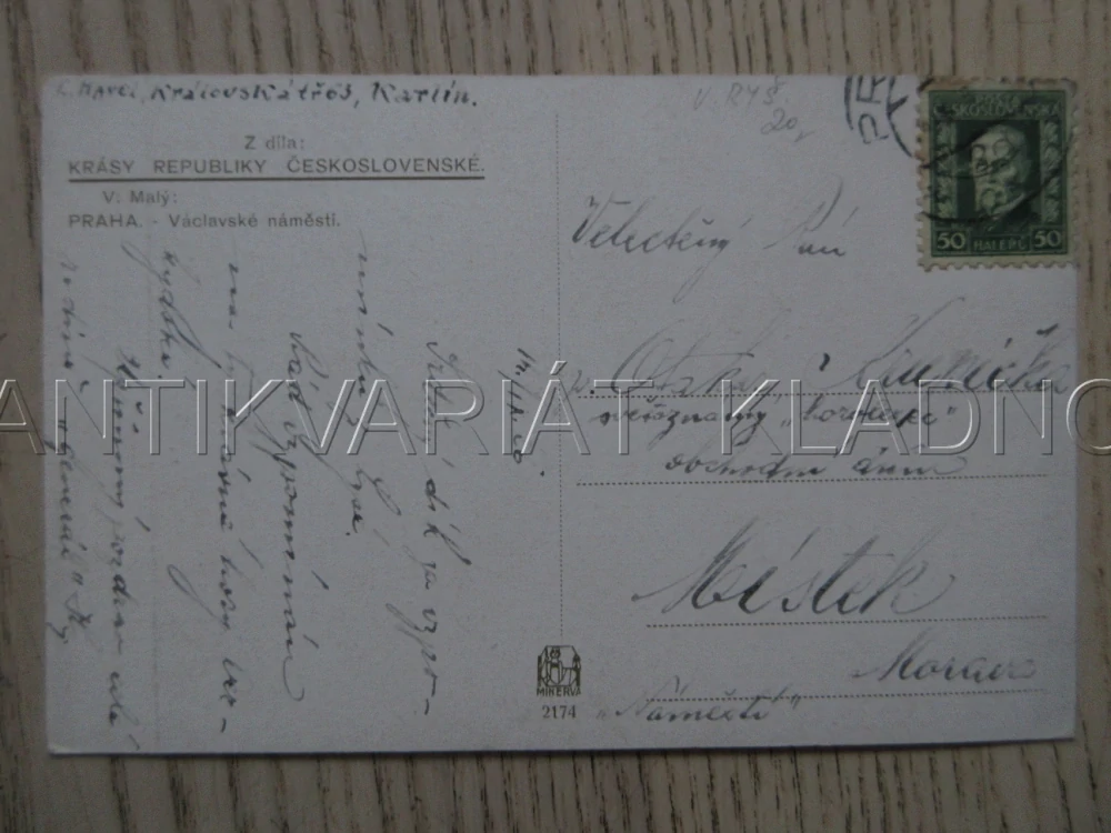 V. MALÝ: PRAHA - VÁCLAVSKÉ NÁMĚSTÍ, KRÁSY REPUBLIKY ČESKOSLOVENSKÉ, TRAMVAJE, OKRES HL. M. PRAHA, POHLEDNICE 1896