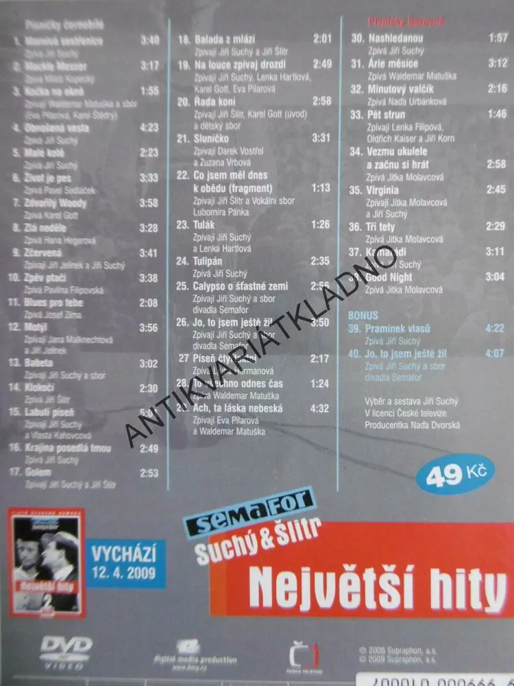 NEJVĚTŠÍ HITY, SEMAFOR, SUCHÝ A ŠLITR, 2 DVD HUDBA