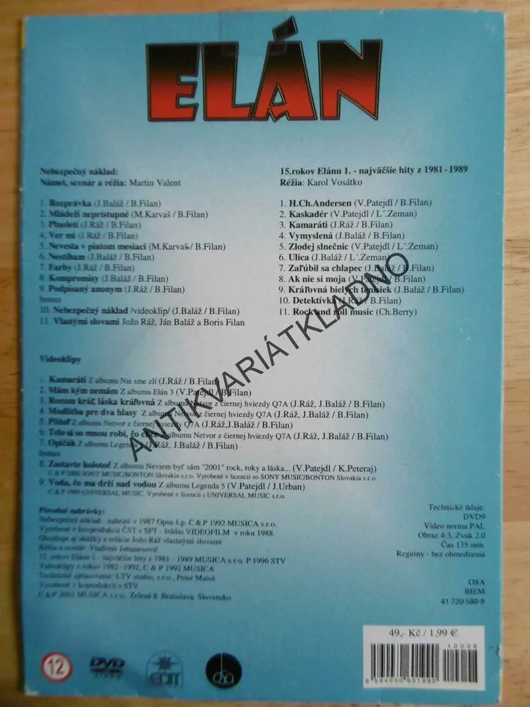 NEJVĚTŠÍ HITY 1981-2001 ELÁN, DVD