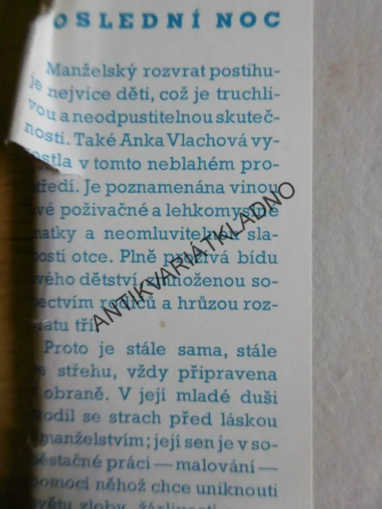 POSLEDNÍ NOC, JAROMÍRA HÜTTLOVÁ, ERNEST