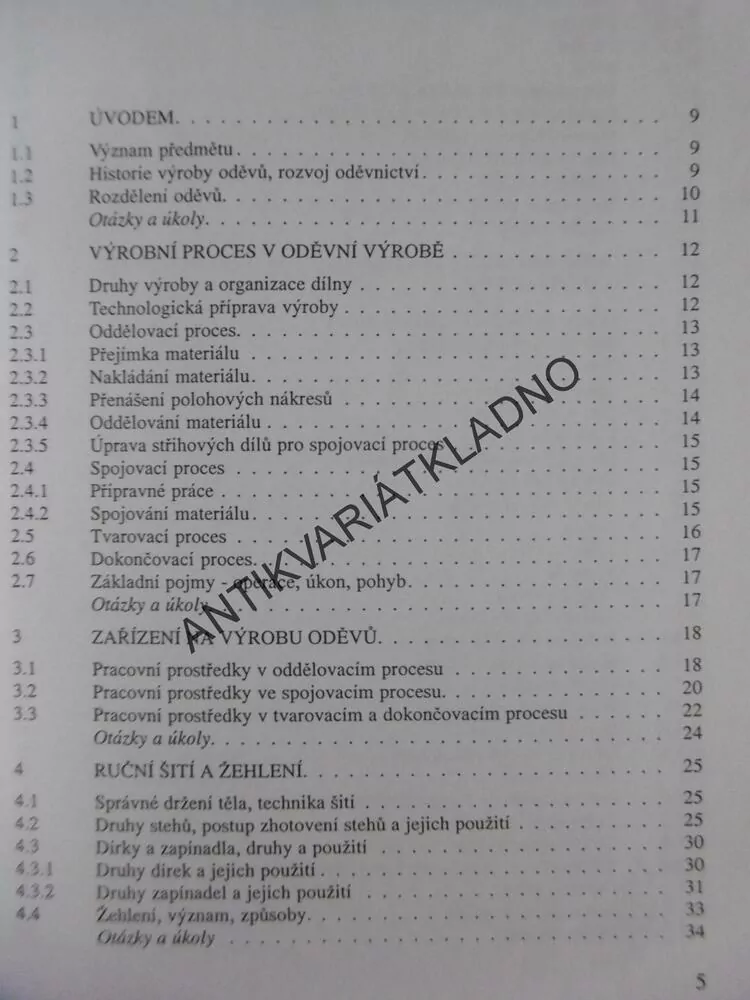 ODĚVNÍ TECHNOLOGIE, 1., VELÍKOVÁ