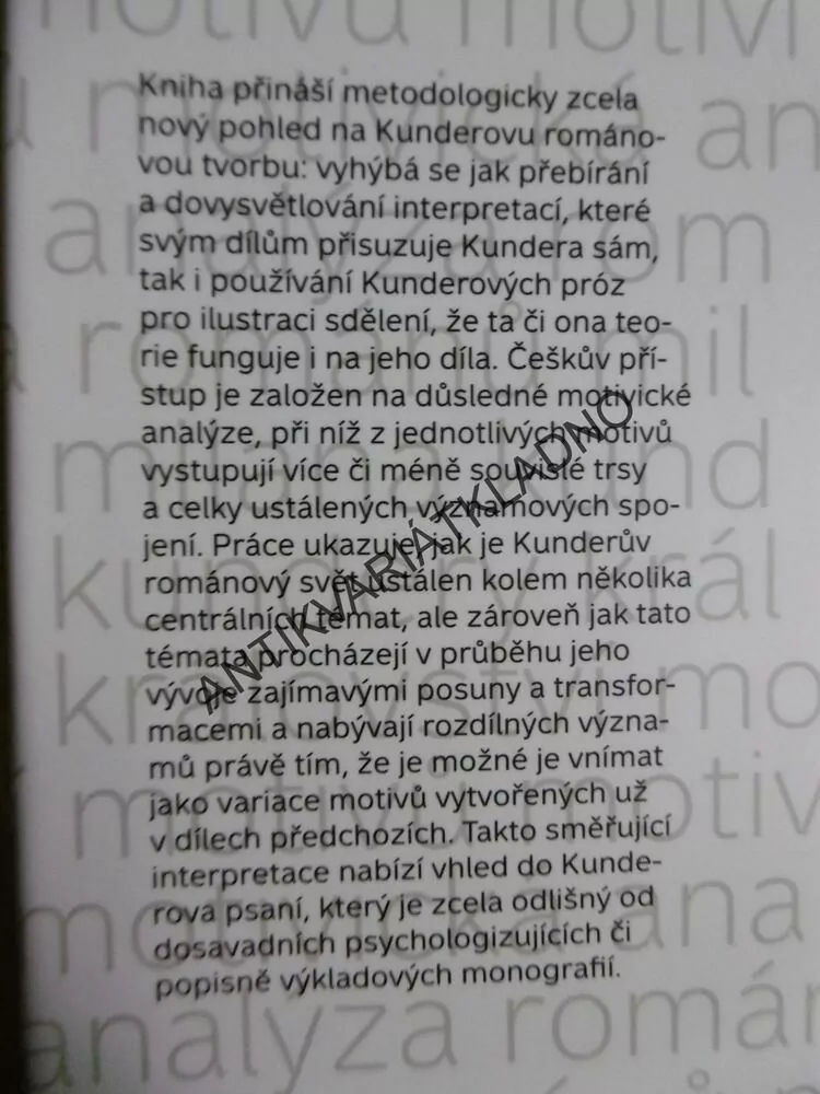 KRÁLOVSTVÍ MOTIVŮ, MOTIVICKÁ ANALÝZA ROMÁNŮ MILANA KUNDERY, ČEŠKA