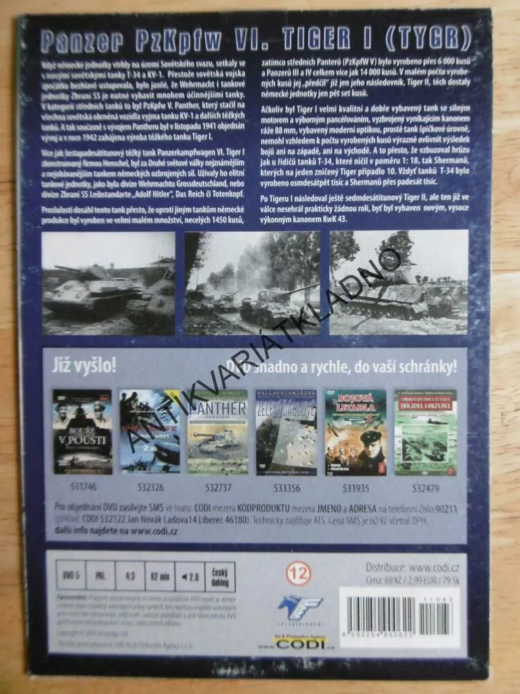 TIGER, NĚMECKÉ TANKY II.SVĚTOVÉ VÁLKY, VÁLEČNÝ DOKUMENT, DVD FILM