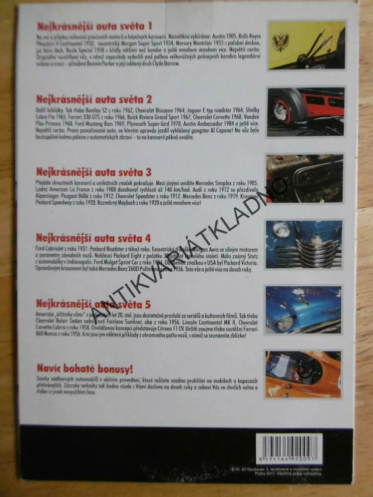 NEJKRÁSNĚJŠÍ AUTOMOBILY SVĚTA, 5 X CD NA DVD,