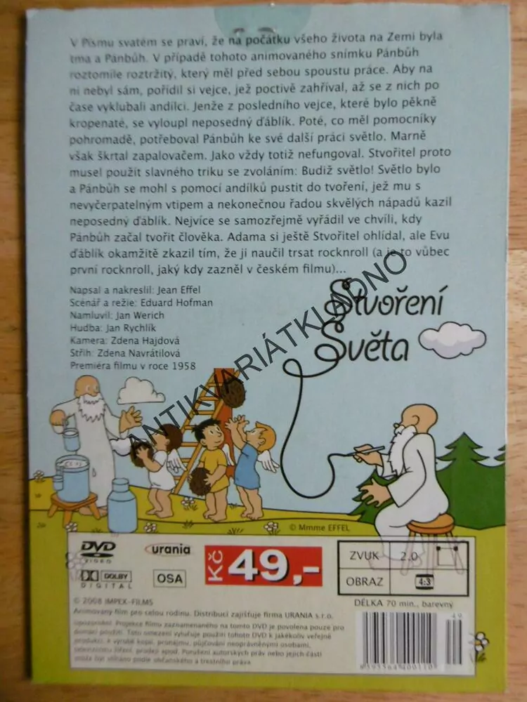 STVOŘENÍ SVĚTA, mluví JAN WERICH, DVD FILM 