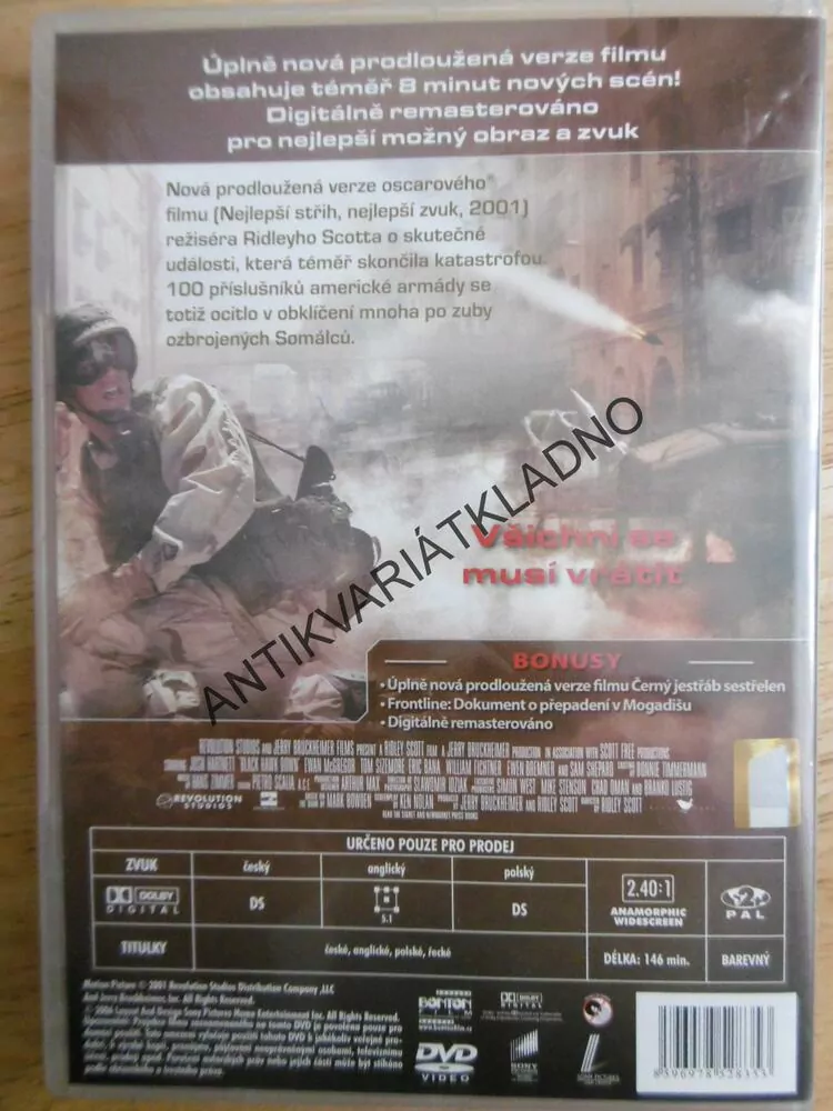 ČERNÝ JESTŘÁB SESTŘELEN, DVD FILM