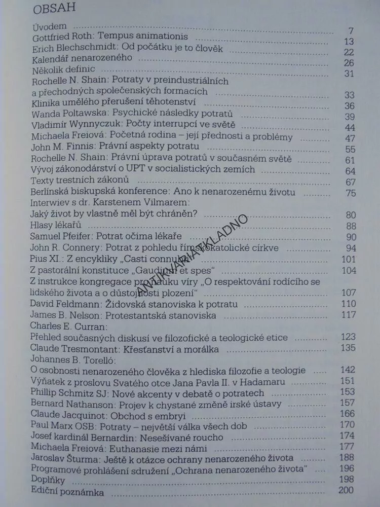 ÚCTA K ŽIVOTU, ŽIVOT NENAROZENÝ , 1., 1991