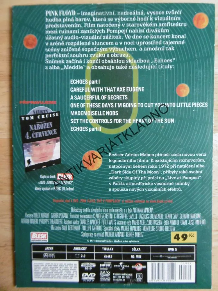 PINK FLOYD, ŽIVĚ V POMPEJÍCH, DVD HUDBA