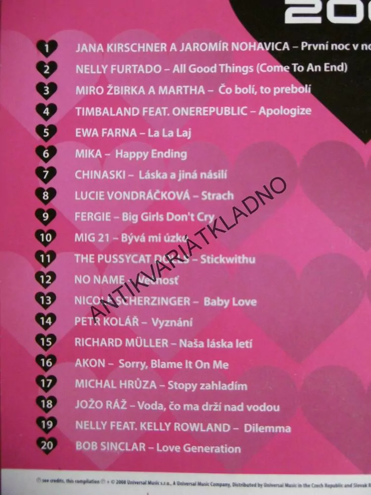 VALENTÝN 2008, FARNA, CHINASKI, FERGIE, HRŮZA, VONDRÁČKOVÁ,AJ., DVD HUDBA