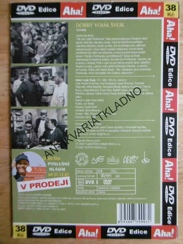 DOBRÝ VOJÁK ŠVEJK, DVD FILM  ČR