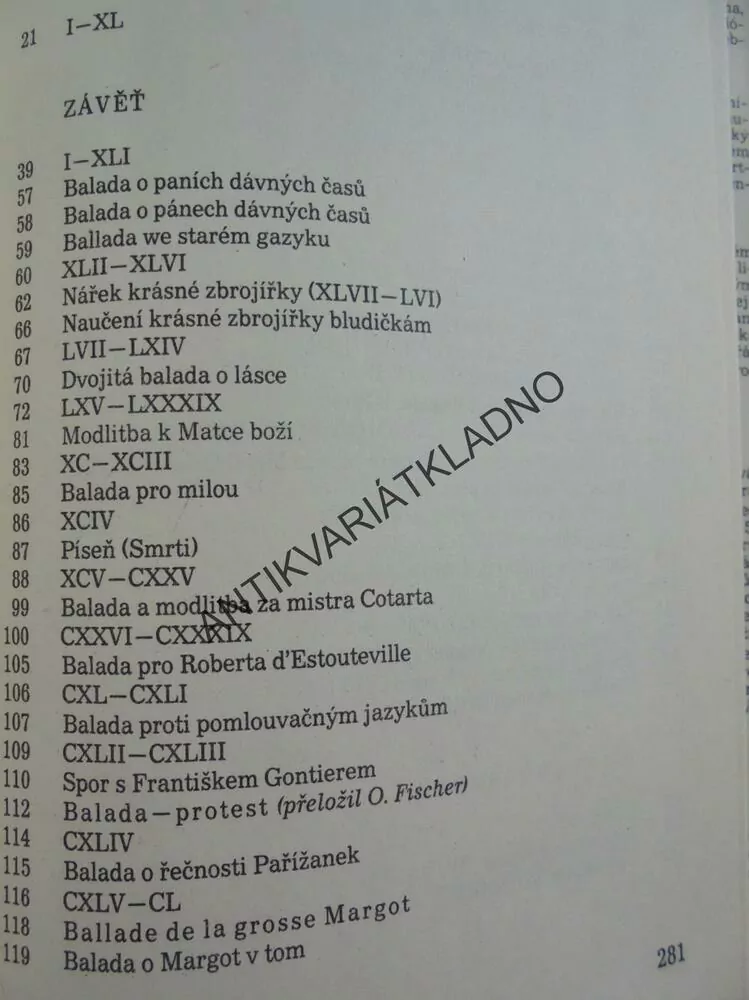 ŠIBENIČNÍK, FRANCOIS VILLON, JIŘINCOVÁ, **an