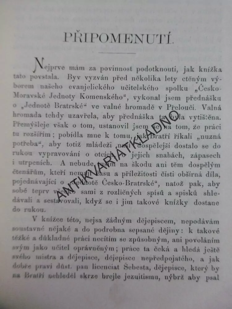 STRUČNÉ VYPRAVOVÁNÍ Z DĚJIN JEDNOTY BRATRSKÉ, ČENĚK VÁŠA, 1894,