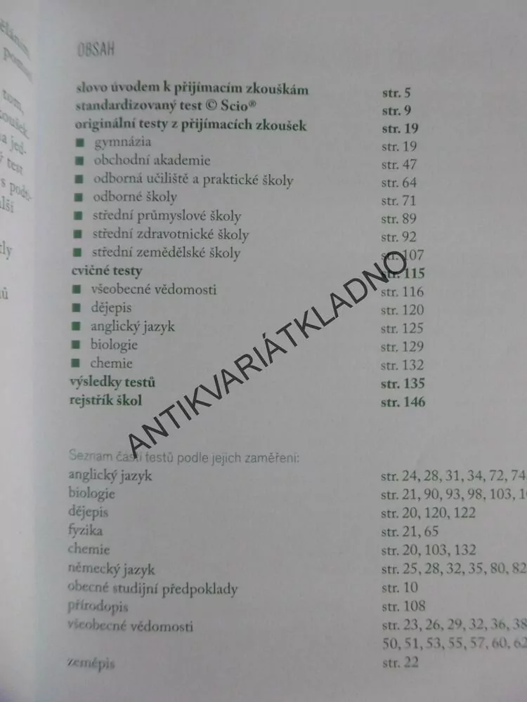 PŘIJÍMACÍ ZKOUŠKY NA STŘEDNÍ ŠKOLY, VŠEOBECNÉ VĚDOMOSTI