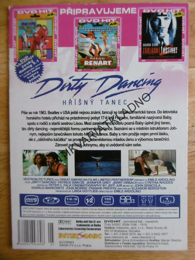 DIRTY DANCING, HŘÍŠNÝ TANEC, JENNIFER GREY, PATRICK SCHWAYZE, DVD FILM