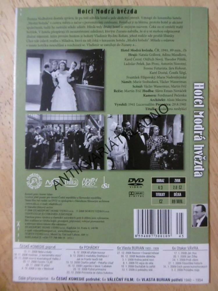 HOTEL MODRÁ HVĚZDA, OLDŘICH NOVÝ, GOLLOVÁ,MANDLOVÁ, DVD FILM 