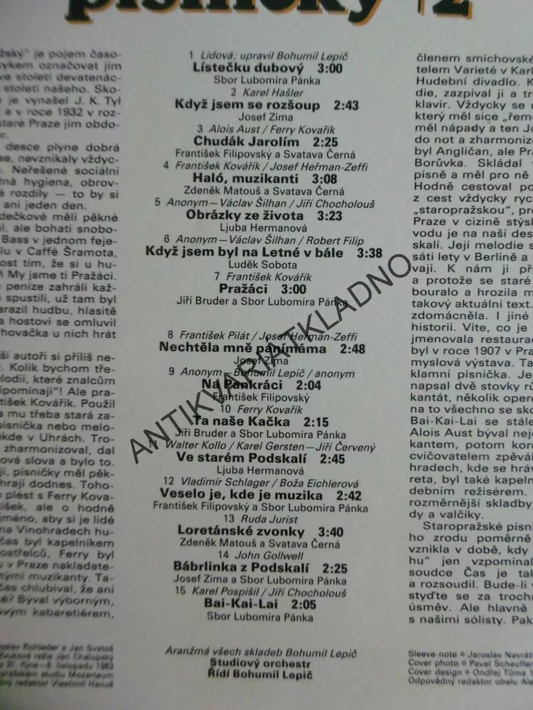 STAROPRAŽSKÉ PÍSNIČKY 2., KOZDERKOVÁ, ZÍMA, FILIPOVSKÁ