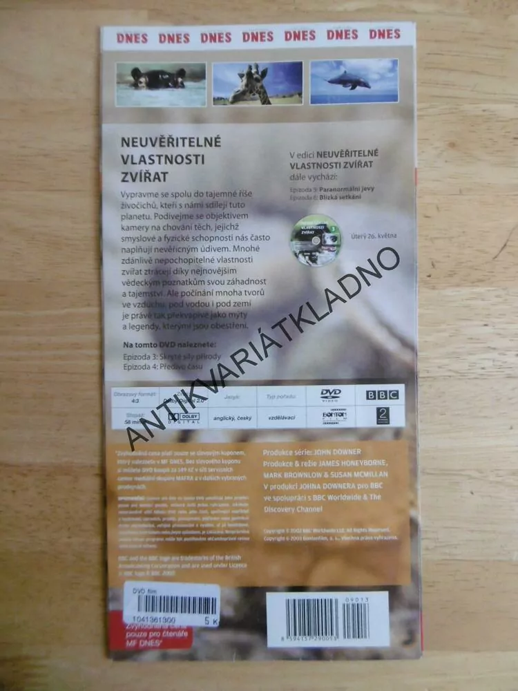 NEUVĚŘITELNÉ VLASTNOSTI ZVÍŘAT, 2., BBC, DVD FILM DOKUMENT