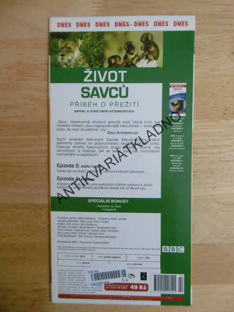 ŽIVOT SAVCŮ, PŘÍBĚH O PŘEŽITÍ 2., BBC, DVD FILM DOKUMENT