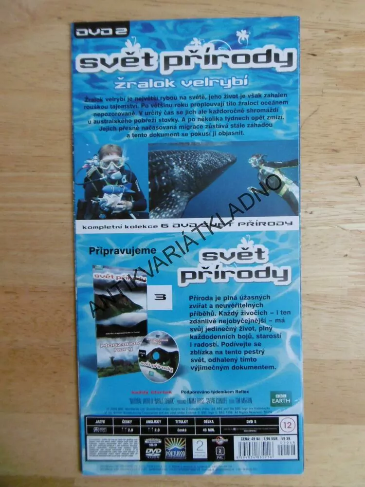 NEJVĚTŠÍ RYBA V MOŘI, ŽRALOK VELRYBÍ, SVĚT PŘÍRODY 2., BBC, DVD FILM DOKUMENT