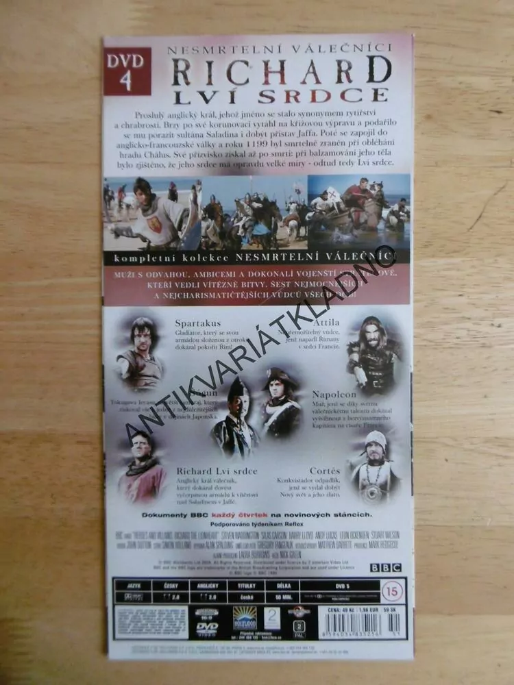 NESMRTELNÍ VÁLEČNÍCI, RICHARD LVÍ SRDCE, BBC, DVD FILM DOKUMENT