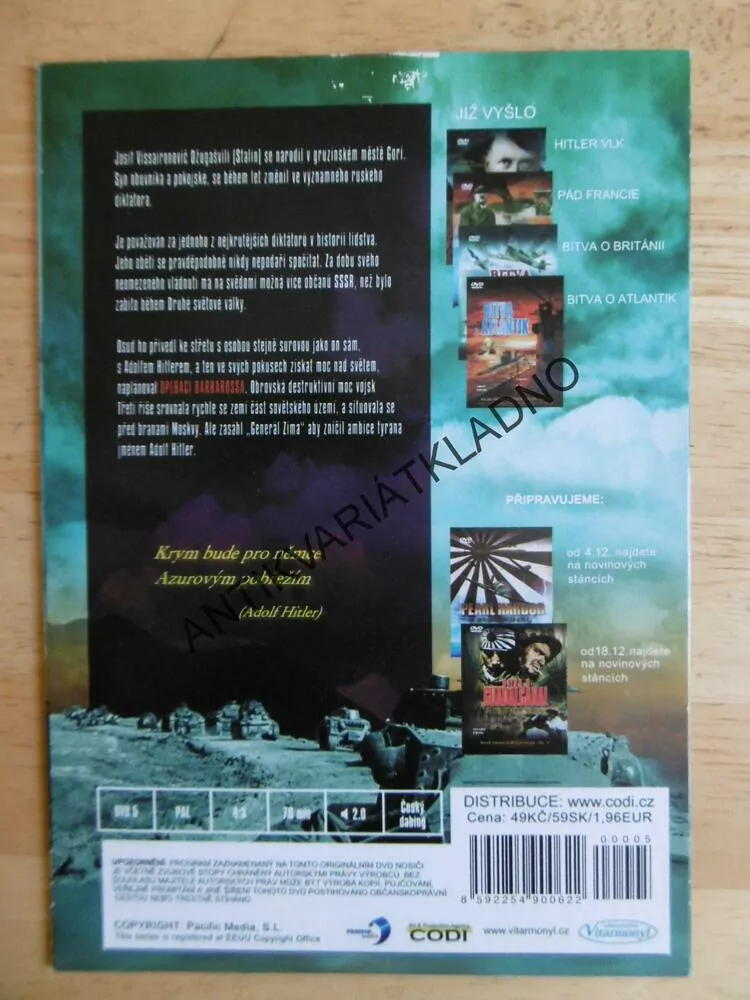 OPERACE BARBAROSSA,HITLER, DOKUMENT DVD FILM 2.SVĚT.VÁLKA