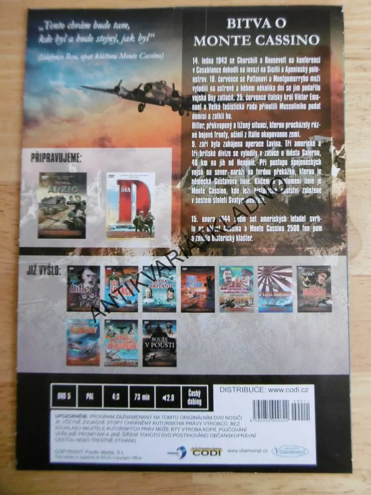 BITVA O MONTE CASSINO, DVD DOKUMENT SVĚT.VÁLKA