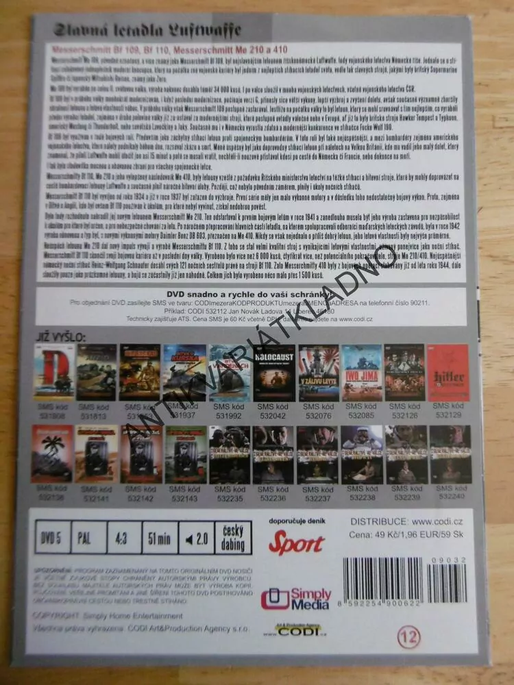 SLAVNÁ LETADLA LUFTWAFFE, LETECTVÍ, DOKUMENT DVD FILM 2.SVĚT.VÁLKA