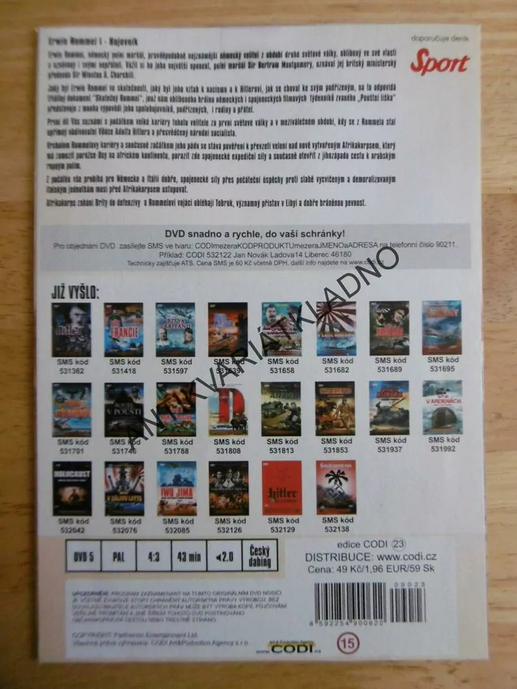 ERWIN ROMMEL BOJOVNÍK 1., DOKUMENT DVD FILM 2.SVĚT.VÁLKA