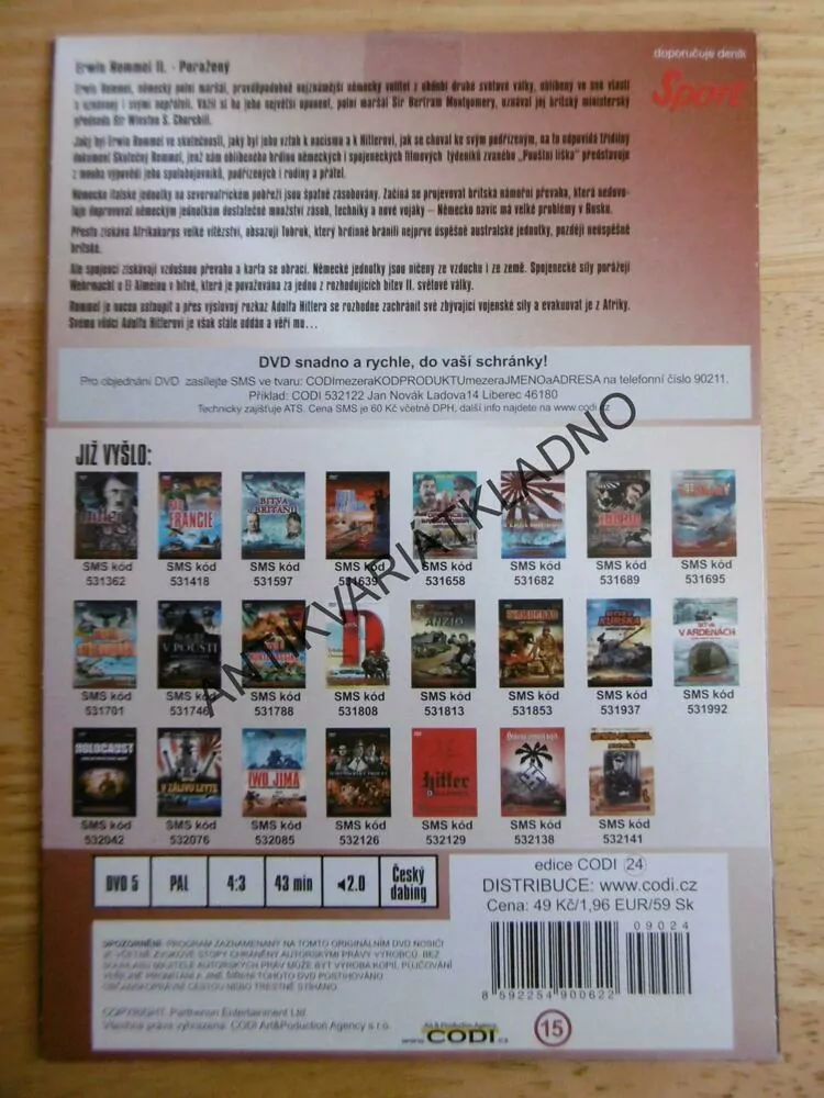 ERWIN ROMMEL PORAŽENÝ 2., DOKUMENT DVD FILM 2.SVĚT.VÁLKA