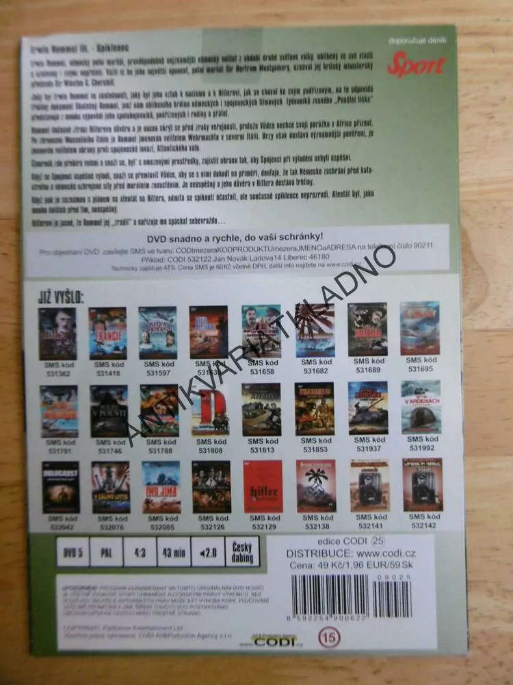 ERWIN ROMMEL SPIKLENEC 3., DOKUMENT DVD FILM 2.SVĚT.VÁLKA