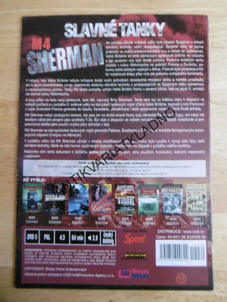 SHERMAN M4 SLAVNÉ TANKY, DOKUMENT DVD FILM 2.SVĚT.VÁLKA