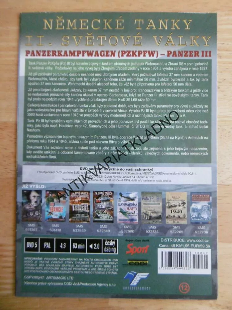 NĚMECKÉ TANKY PANZER III,STŘEDNÍ TANK, DOKUMENT DVD FILM 2.SVĚT.VÁLKA