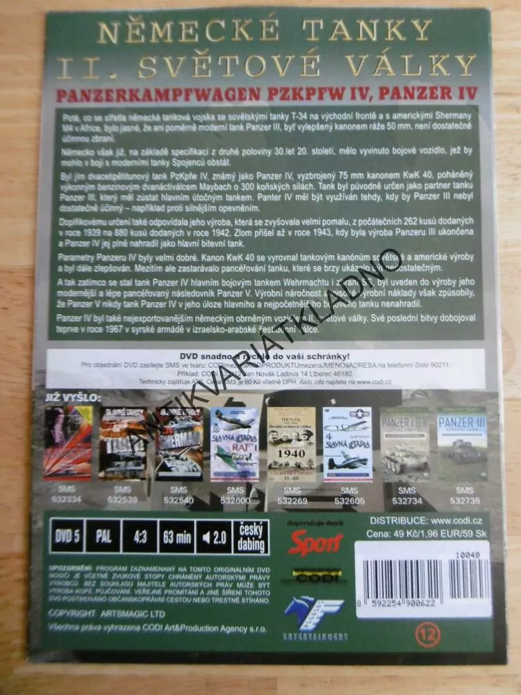 NĚMECKÉ TANKY PANZER IV, TĚŽKÝ TANK, DOKUMENT DVD FILM 2.SVĚT.VÁLKA