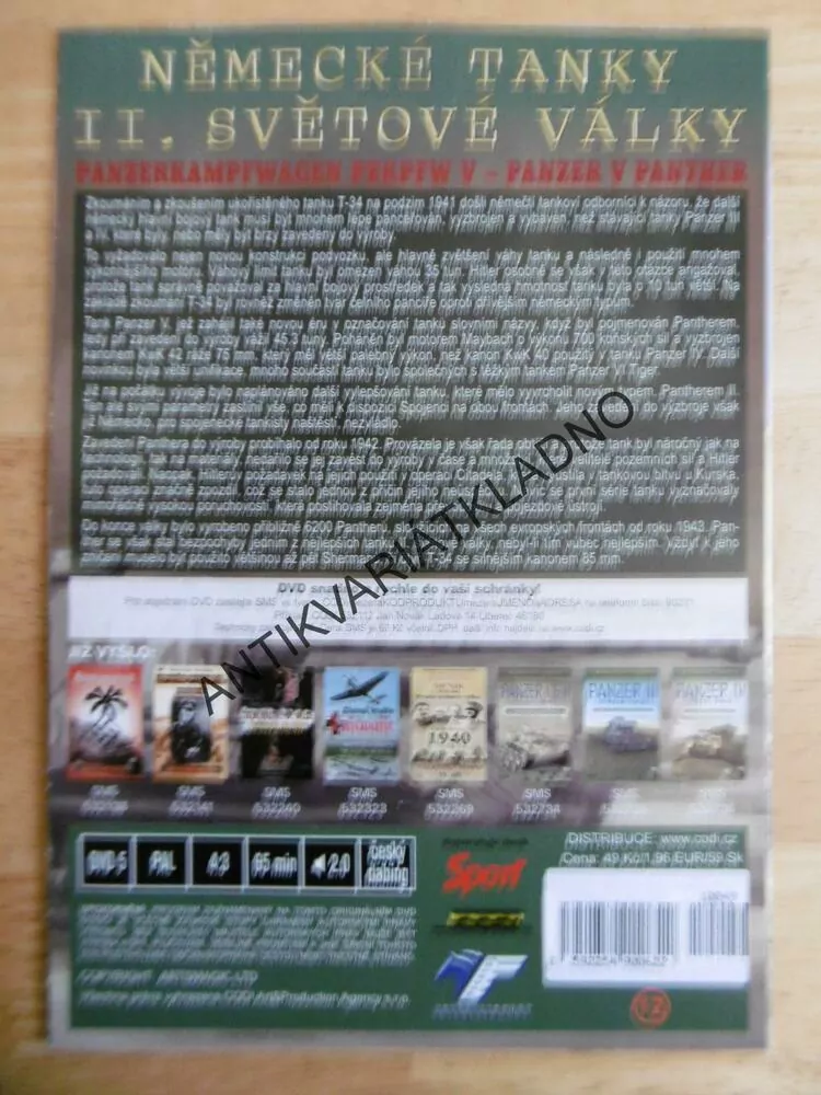 NĚMECKÉ TANKY PANZER V, PANTHER, DOKUMENT DVD FILM 2.SVĚT.VÁLKA