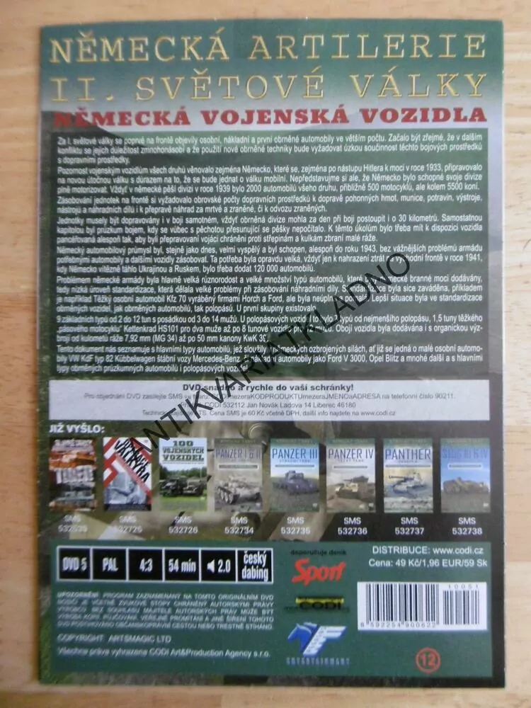 NĚMECKÉ ARTILERIE, NĚMECKÁ VOJENSKÁ VOZIDLA, DOKUMENT DVD FILM 2.SVĚT.VÁLKA